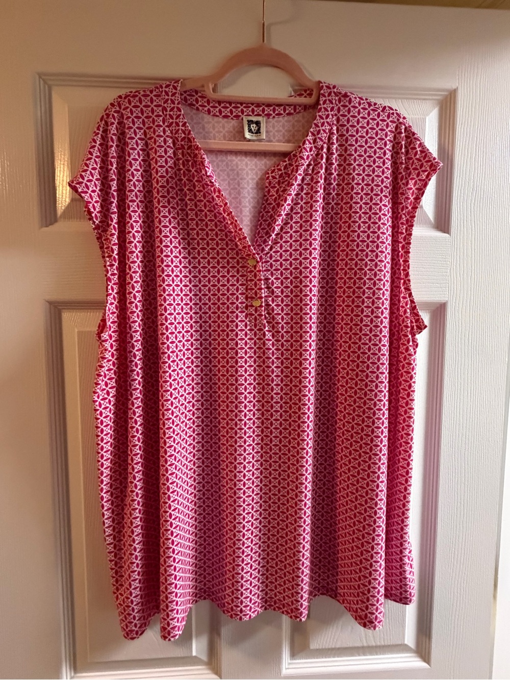 Anne Klein Pink Geometric V-Neck Sleeveless Tunic